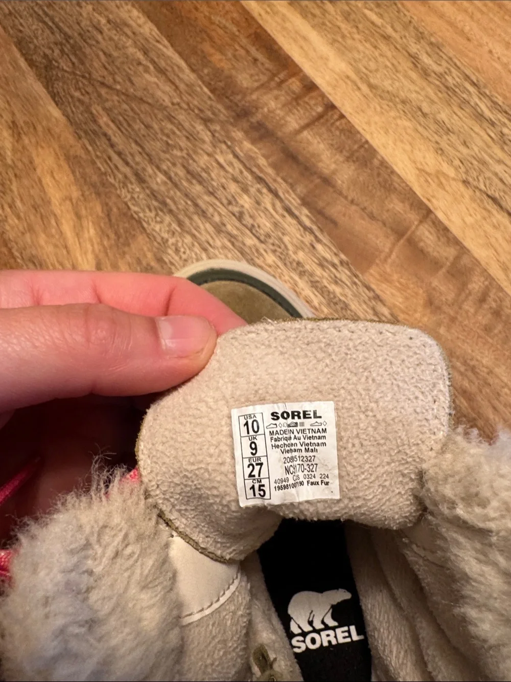 Sorel Kids size 10 Waterproof Olive Gree Winter Boots with Pink Accents